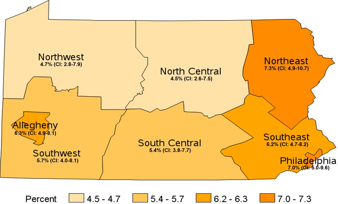 At Risk for Problem Drinking, Pennsylvania Health Districts, 2019